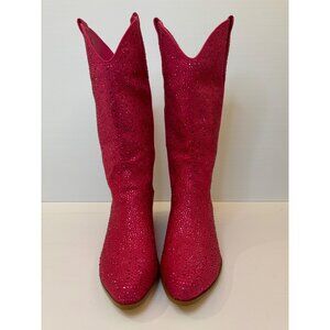 Womens Hot Pink Rhinestone Cowboy Boots (Mid Calf) Size 12